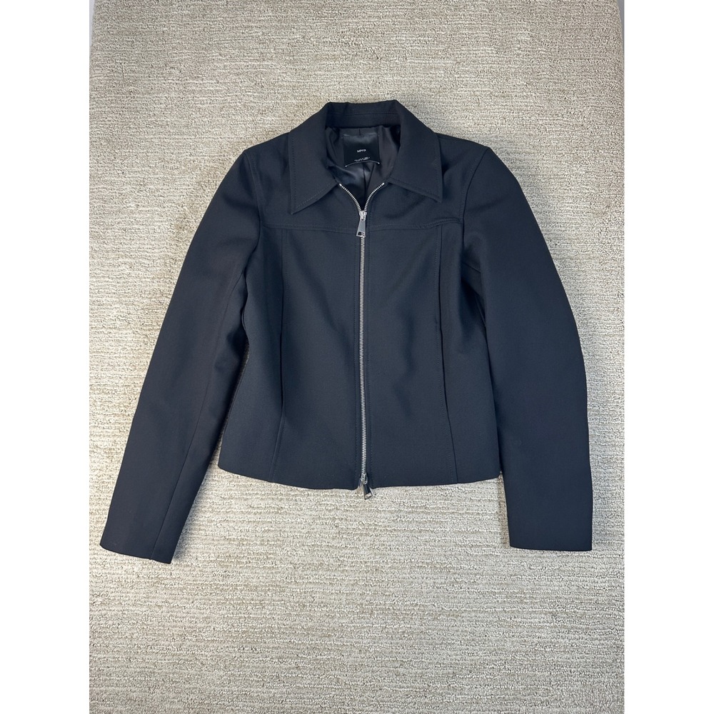 MNG Mango Womens Black Full Zip Pointed Collar Tailored Jacket Size Medium